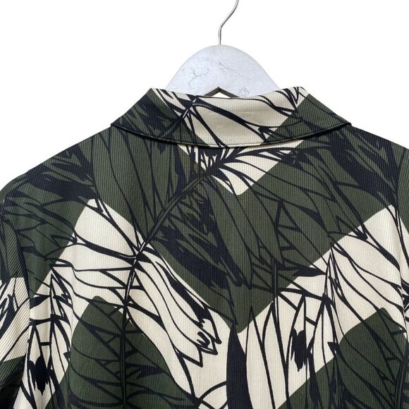 CARRE NOIR Stretch Top XL Womens Button Up Olive Green Print Long Sleeve NWT - Picture 4 of 11